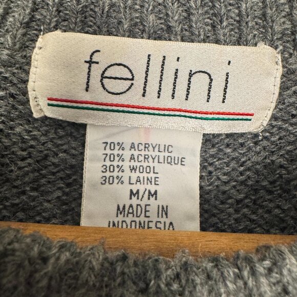 Vintage Argyle Wool Blend Sweater Medium Fellini Grey Academia Knit - Picture 5 of 7